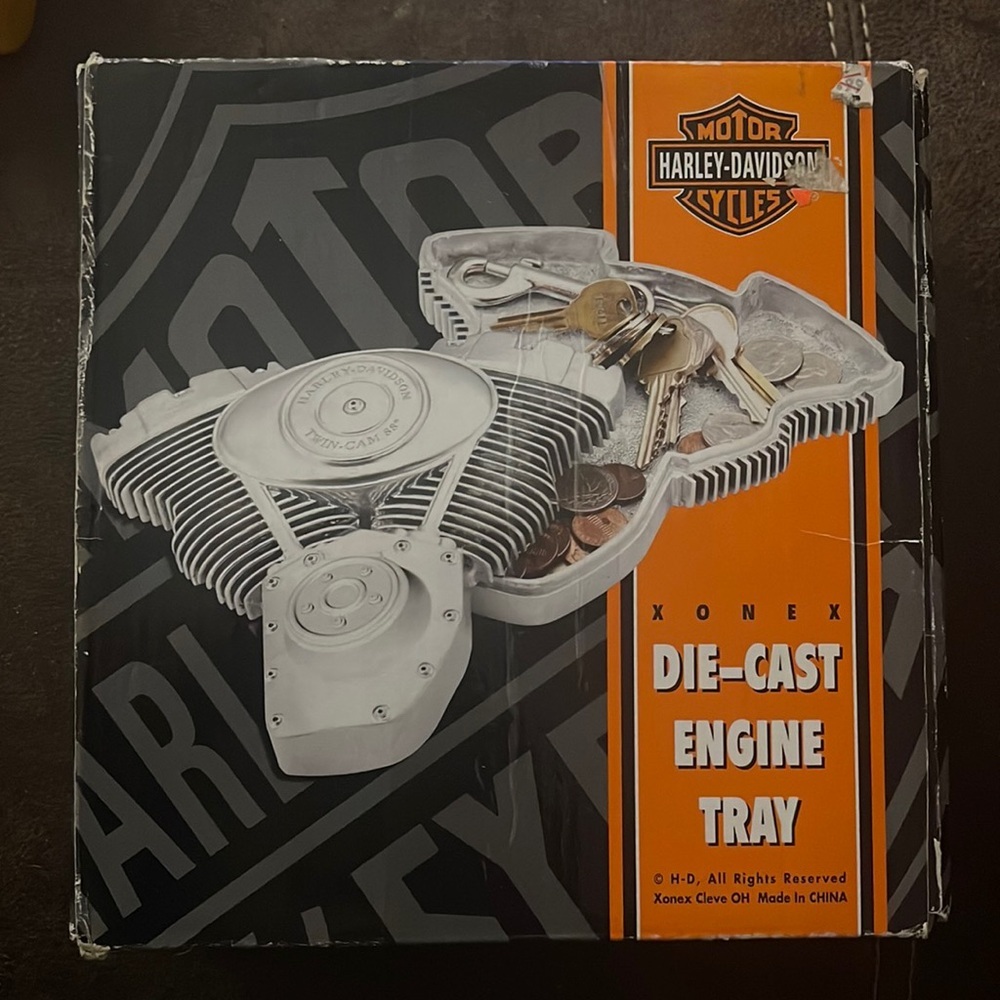 Vintage Harley Davidson Die Cast Engine Tray Trinket Box Ashtray